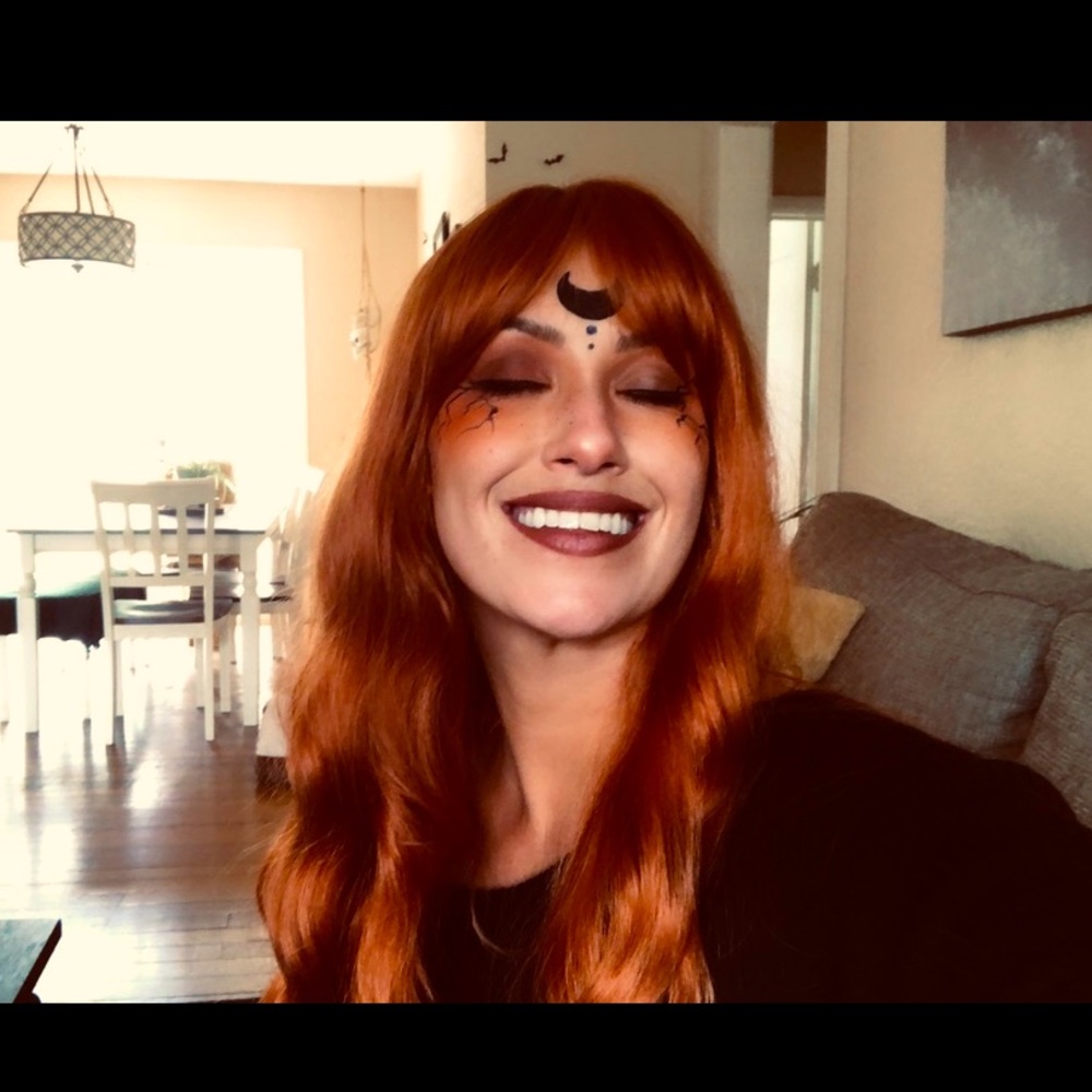 Red wig with bangs